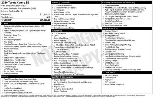 2026 Toyota Camry SE