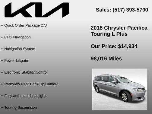 Billet Silver Metallic Clearcoat 2018 Chrysler Pacifica Touring-L Plus