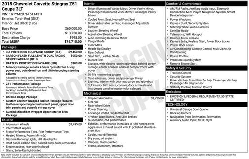 2015 Chevrolet Corvette Stingray Z51