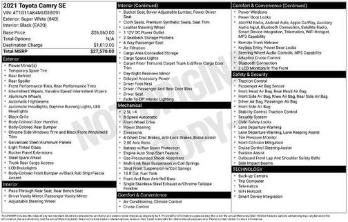 Wind Chill Pearl 2021 Toyota Camry SE