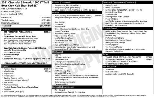 Black 2021 Chevrolet Silverado 1500 LT TRAIL BOSS
