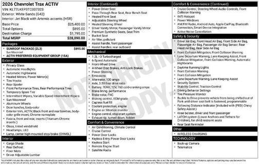 White 2026 Chevrolet Trax ACTIV