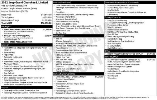 Bright White Clearcoat 2022 Jeep Grand Cherokee LIMITED