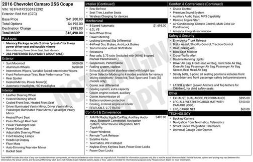 2016 Chevrolet Camaro 2SS