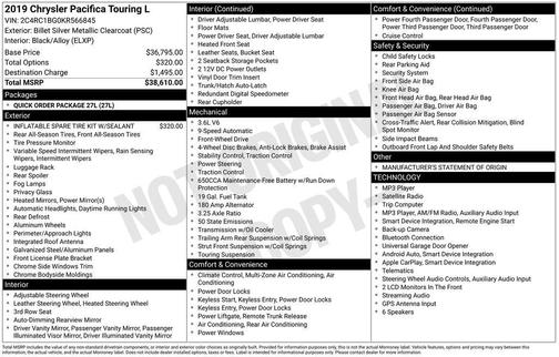 Billet Silver Metallic Clearcoat 2019 Chrysler Pacifica Touring L