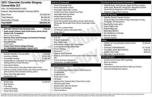 2021 Chevrolet Corvette Stingray w/2LT