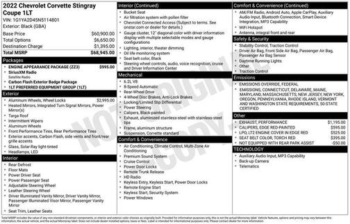 2022 Chevrolet Corvette Stingray w/1LT