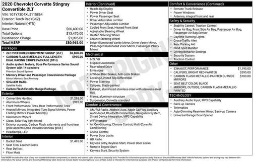 2020 Chevrolet Corvette Stingray w/2LT