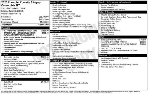 2020 Chevrolet Corvette Stingray w/2LT