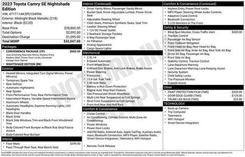 Midnight Black Metallic 2023 Toyota Camry SE