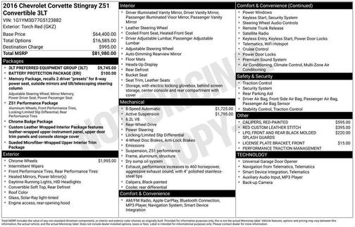 2016 Chevrolet Corvette Stingray Z51