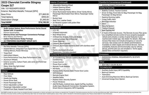 2023 Chevrolet Corvette Stingray w/2LT
