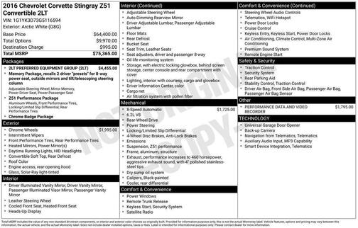 2016 Chevrolet Corvette Stingray Z51