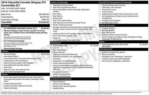 2016 Chevrolet Corvette Stingray Z51