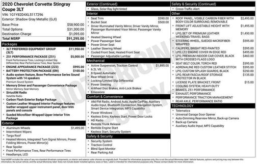 2020 Chevrolet Corvette Stingray w/3LT