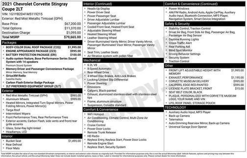2021 Chevrolet Corvette Stingray w/2LT