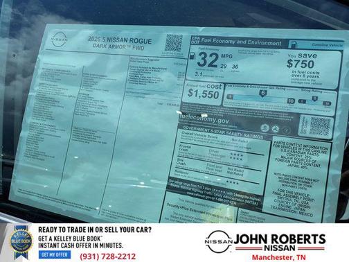 Everest White Pearl Tricoat 2026 Nissan Rogue Dark Armor