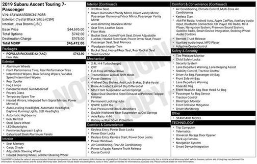 Crystal Black Silica 2019 Subaru Ascent Touring 7-Passenger