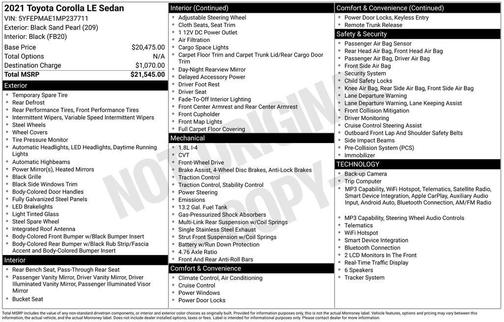 Super White 2021 Toyota Corolla LE