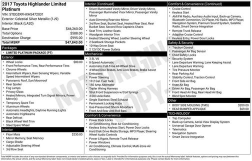 2017 Toyota Highlander Limited Platinum