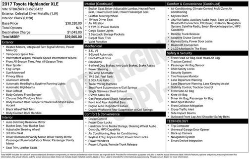 Celestial Silver Metallic 2017 Toyota Highlander XLE