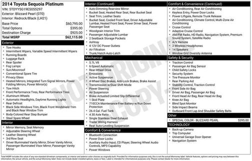 Blizzard Pearl 2014 Toyota Sequoia Platinum