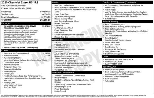 Silver Ice Metallic 2020 Chevrolet Blazer RS