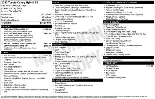 Ice Cap 2023 Toyota Camry Hybrid SE