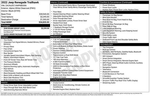 Alpine White Clearcoat 2022 Jeep Renegade Trailhawk