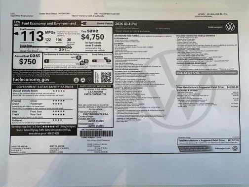 Opal White Pearl 2026 Volkswagen ID.4 Pro