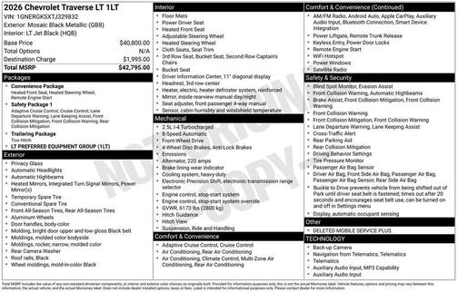 Black 2026 Chevrolet Traverse LT