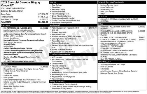 2021 Chevrolet Corvette Stingray w/3LT