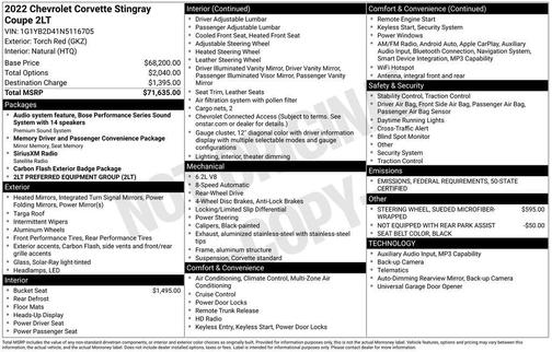 2022 Chevrolet Corvette Stingray w/2LT