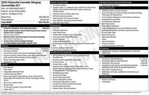 2025 Chevrolet Corvette Stingray w/2LT