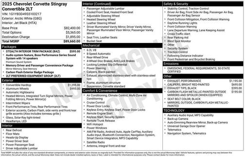 2025 Chevrolet Corvette Stingray w/2LT