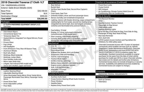2018 Chevrolet Traverse LT Cloth