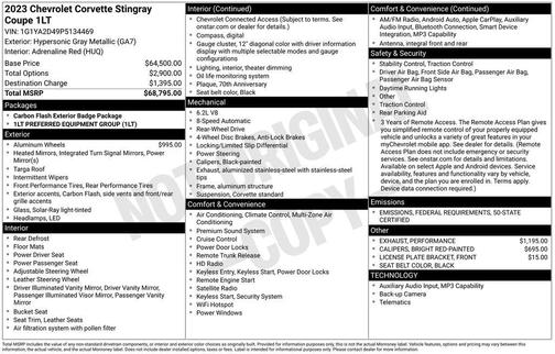 2023 Chevrolet Corvette Stingray w/1LT