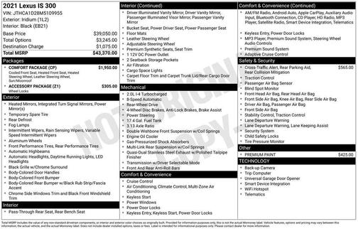 2021 Lexus IS 300 Base