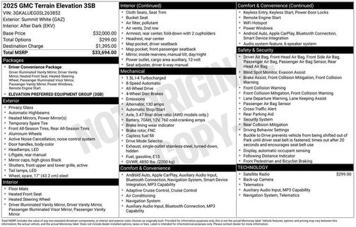 Summit White 2025 GMC Terrain Elevation