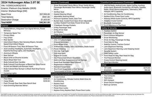 Platinum Gray Metallic 2024 Volkswagen Atlas 2.0T SE