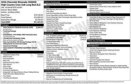 Black 2026 Chevrolet Silverado 3500 High Country