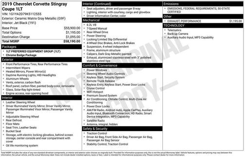 2019 Chevrolet Corvette Stingray