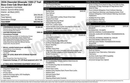 Summit White 2026 Chevrolet Silverado 1500 LT Trail Boss