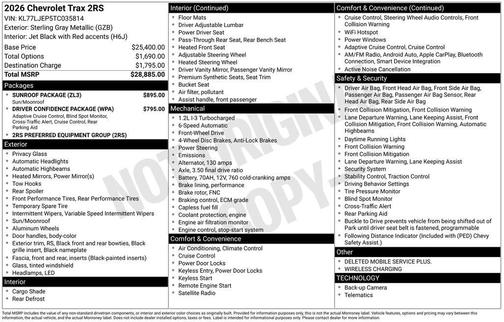Sterling Gray Metallic 2026 Chevrolet Trax 2RS