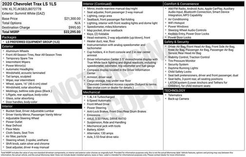 Summit White 2020 Chevrolet Trax LS