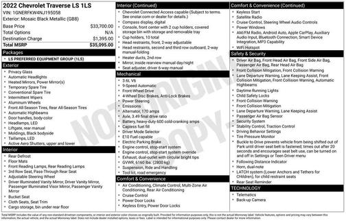 Black Metallic 2022 Chevrolet Traverse LS
