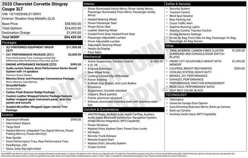 2020 Chevrolet Corvette Stingray w/3LT
