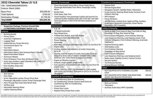 Black 2022 Chevrolet Tahoe LS