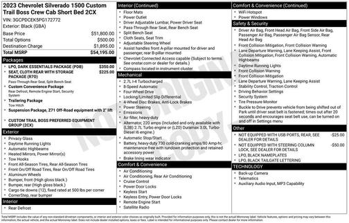 Black 2023 Chevrolet Silverado 1500 Custom Trail Boss