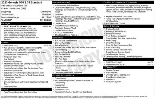 2023 Genesis G70 3.3T